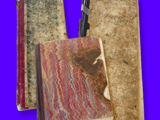 old notebooks blue bg