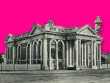 Carnegie building pink background